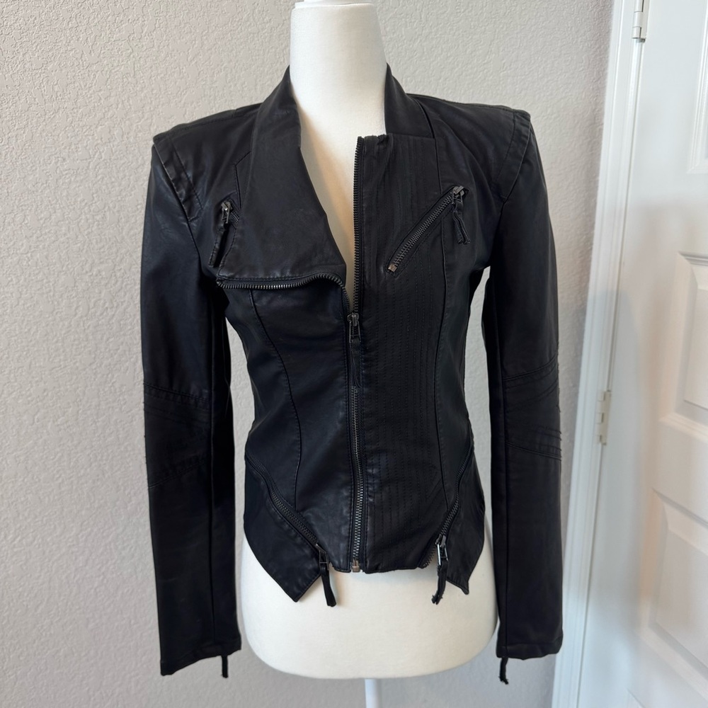 Blank NYC Black Leather Asymmetrical Zip Jacket